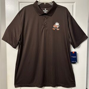 Fanatics Cleveland Browns Brown Polo Shirt with Team Mascot Brownie the Elf-NWT